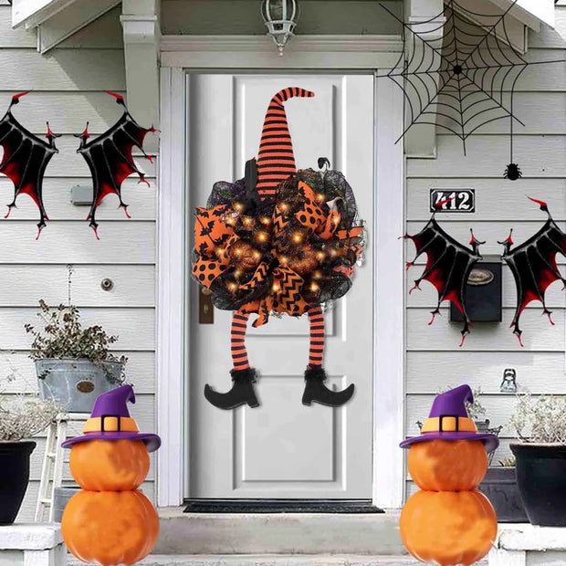 ‌Halloween Witch Door Wreath Spooky Front Door Decorations