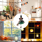 Halloween Witch Doll Hangable Kitchen Decor with Broom Ornament Spooky Witch Figurine