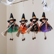 Halloween Witch Doll Hangable Kitchen Decor with Broom Ornament Spooky Witch Figurine