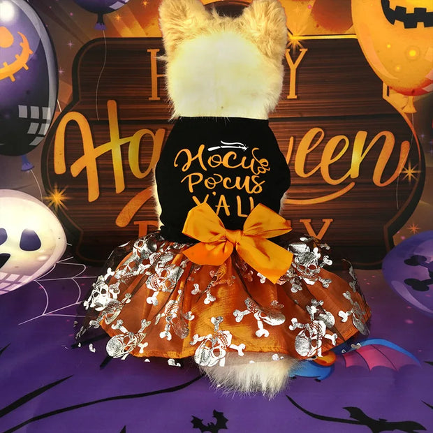 Halloween Dog Costumes Pumpkin Skull Print Clothes
