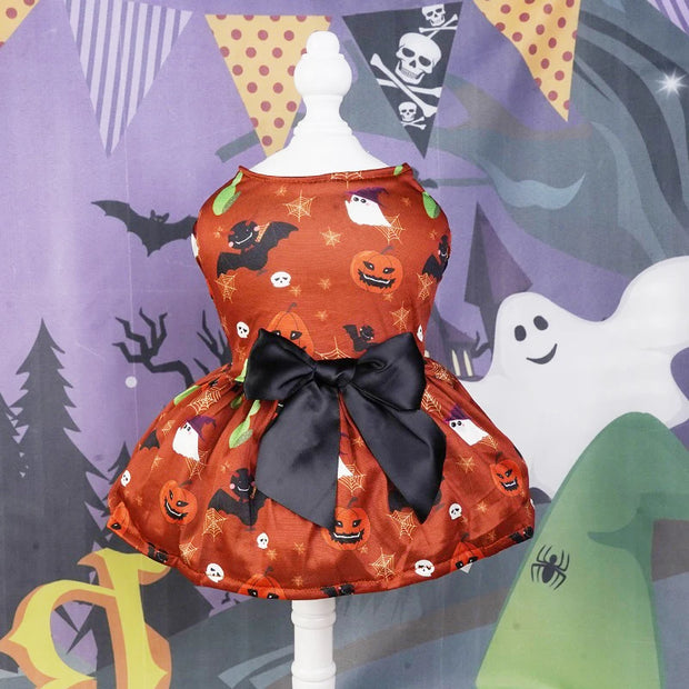 Halloween Dog Costumes Pumpkin Skull Print Clothes