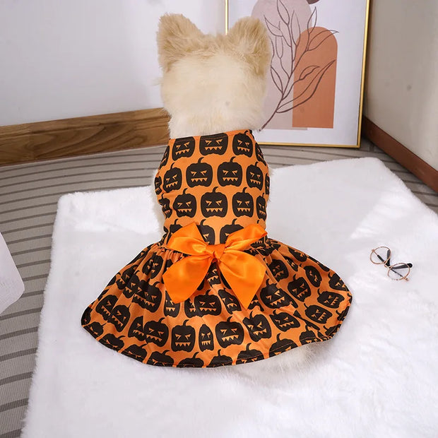 Halloween Dog Costumes Pumpkin Skull Print Clothes