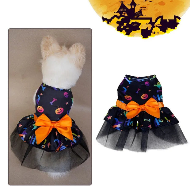 Halloween Dog Costumes Pumpkin Skull Print Clothes