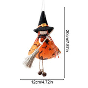 Halloween Witch Doll Hangable Kitchen Decor with Broom Ornament Spooky Witch Figurine