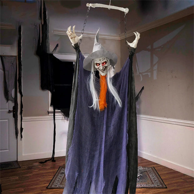 Halloween Sound Glowing Witch Decoration Props  Scary Witch Hanging Ghost Holiday Party