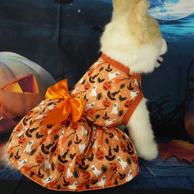 Halloween Dog Costumes Pumpkin Skull Print Clothes