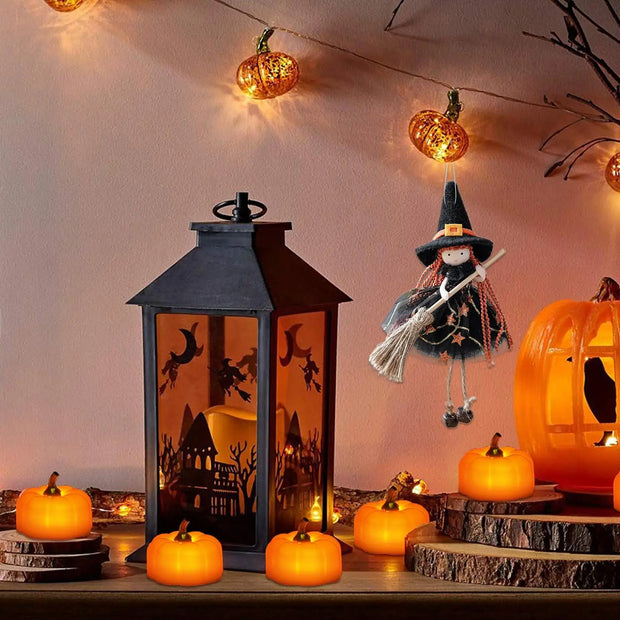 Halloween Witch Doll Hangable Kitchen Decor with Broom Ornament Spooky Witch Figurine