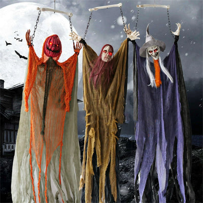 Halloween Sound Glowing Witch Decoration Props  Scary Witch Hanging Ghost Holiday Party