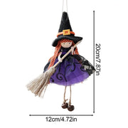 Halloween Witch Doll Hangable Kitchen Decor with Broom Ornament Spooky Witch Figurine