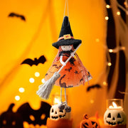 Halloween Witch Doll Hangable Kitchen Decor with Broom Ornament Spooky Witch Figurine