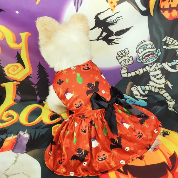 Halloween Dog Costumes Pumpkin Skull Print Clothes