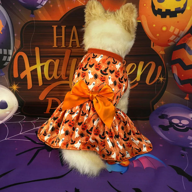 Halloween Dog Costumes Pumpkin Skull Print Clothes