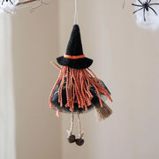 Halloween Witch Doll Hangable Kitchen Decor with Broom Ornament Spooky Witch Figurine