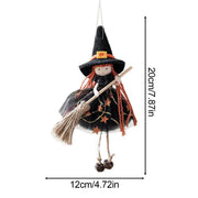 Halloween Witch Doll Hangable Kitchen Decor with Broom Ornament Spooky Witch Figurine