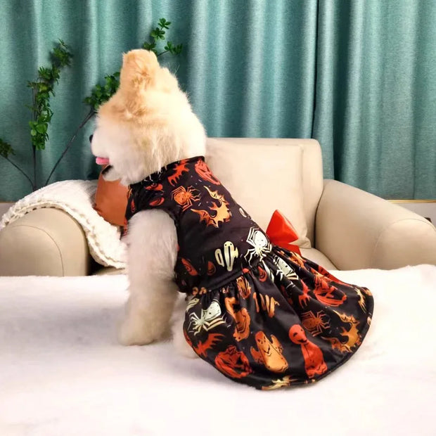 Halloween Dog Costumes Pumpkin Skull Print Clothes
