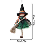 Halloween Witch Doll Hangable Kitchen Decor with Broom Ornament Spooky Witch Figurine